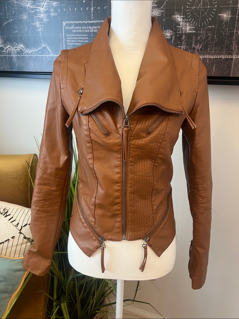 Lulu's Cognac Brown Leather Moto Jacket